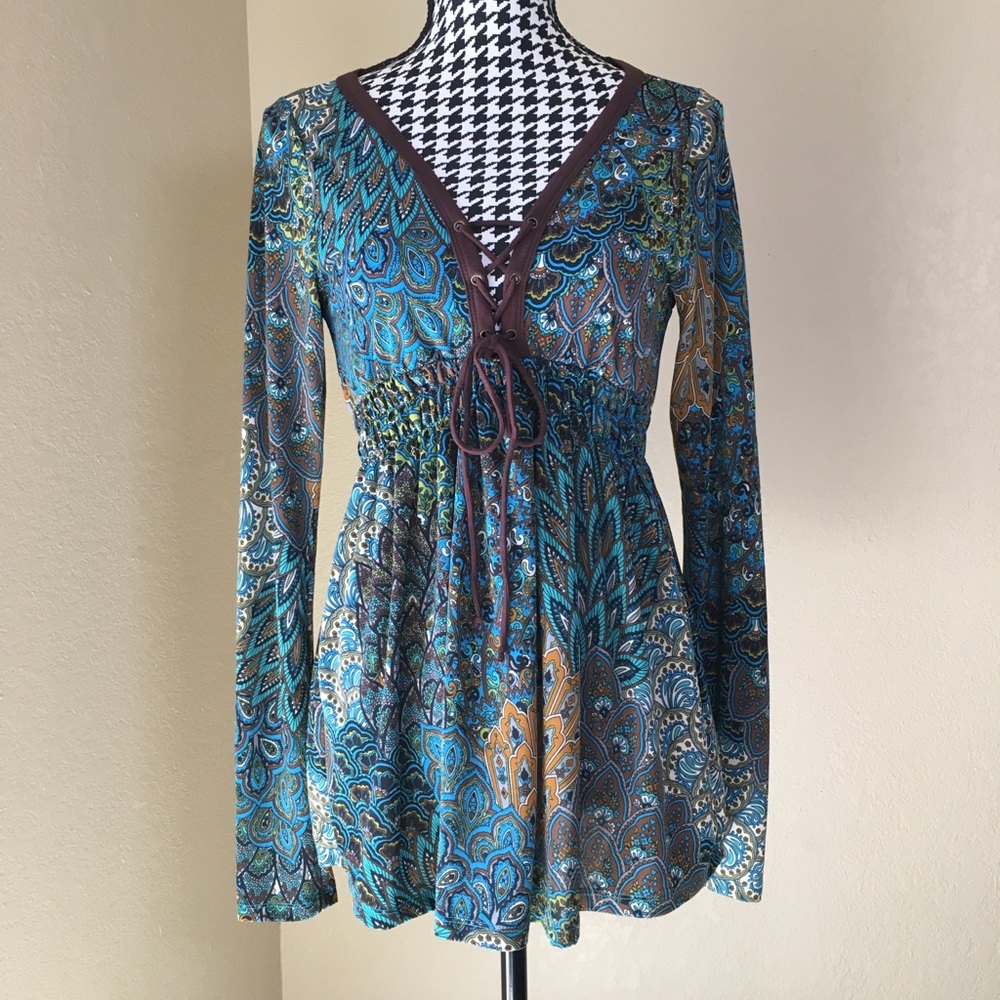 Fun Multicolored Pattern Long Sleeve Blouse